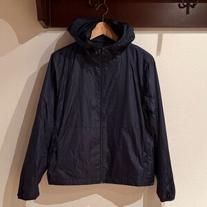 Old Navy Woman’s Hooded Zip Up Water Resistant Windbreaker Jacket, Navy, Size L